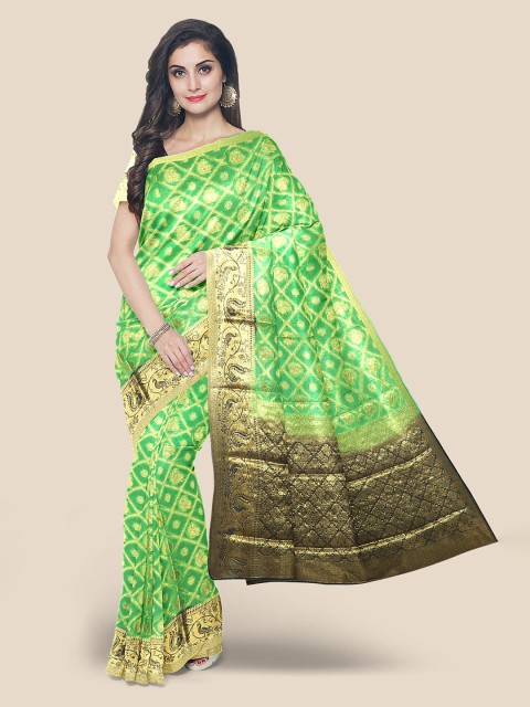

KLM Fashion Mall Green Ethnic Motifs Zari Silk Blend Banarasi Saree