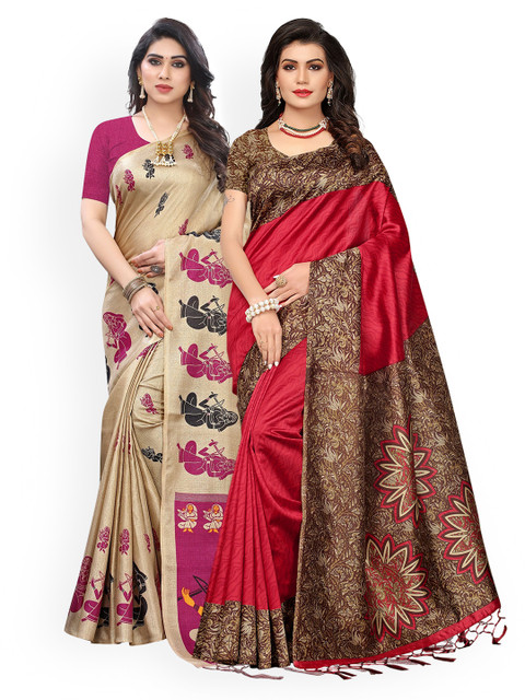

KALINI Pack Of 2 Red & Gold-Toned Ethnic Motifs Art Silk Saree