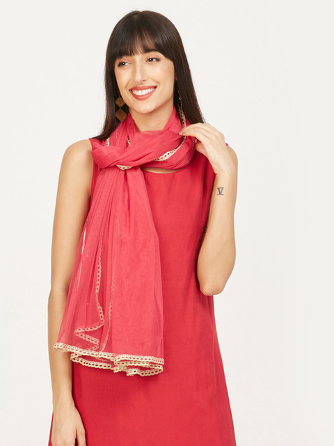 

max Women Coral Pink Solid Dupatta