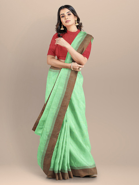 

BharatSthali Sea Green Pure Cotton Maheshwari Handloom Saree