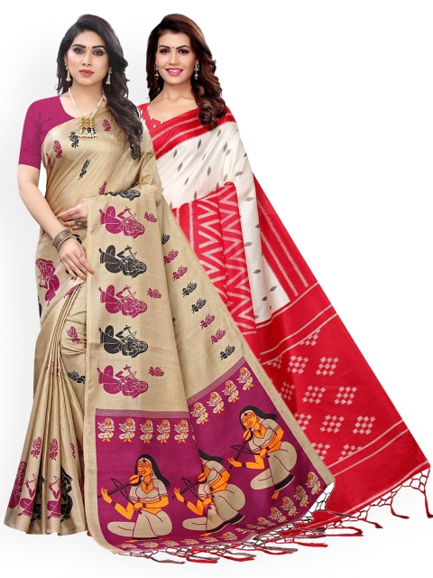 

KALINI Pack of 2 Red & Beige Ethnic Motifs Art Silk Saree