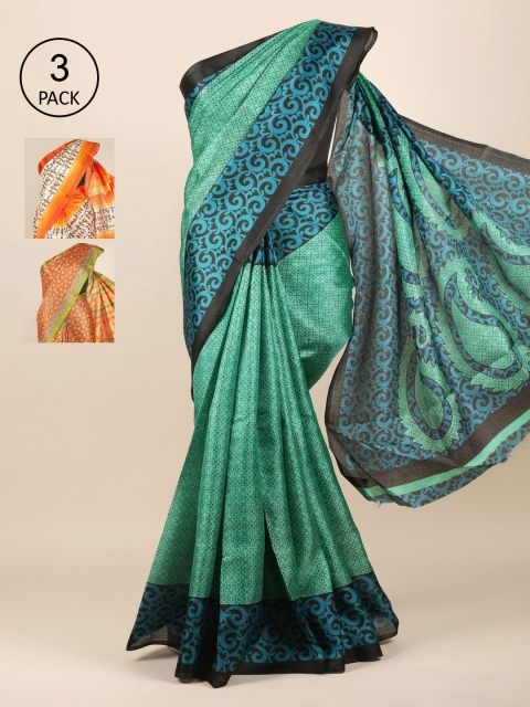 

Pothys Pack of 3 Jute Silk Saree, Green