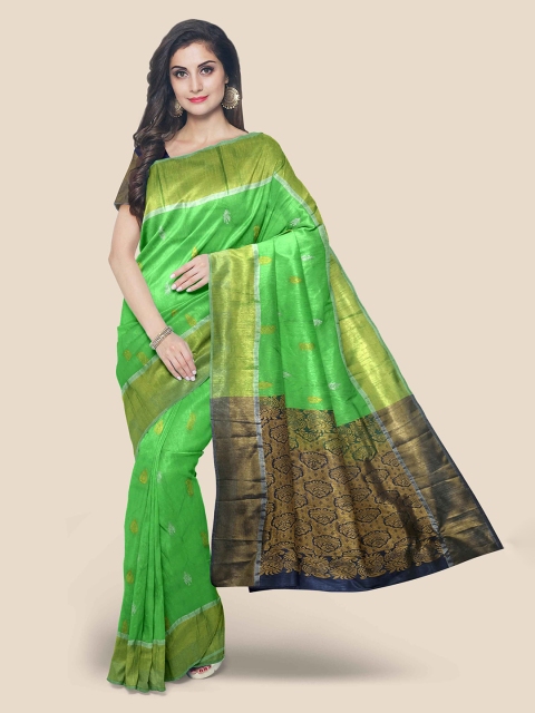 

KLM Fashion Mall Green Woven Design Zari Silk Blend Kanjeevaram Saree