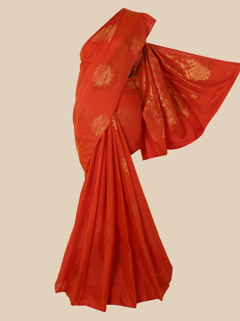 

Pothys Orange Striped Zari Silk Cotton Saree