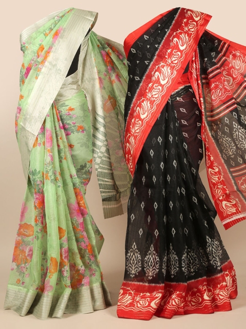 

Pothys Green & Black Pack of 2 Floral Jute Silk Sarees