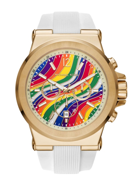 

Michael Kors Men Multicoloured Printed Dial & White Straps Analogue Watch MK8897, Multi