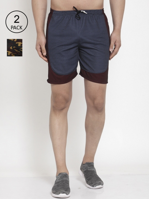 

KLOTTHE Men Set of 2 Multicoloured Solid Regular Fit Sports Shorts, Multi