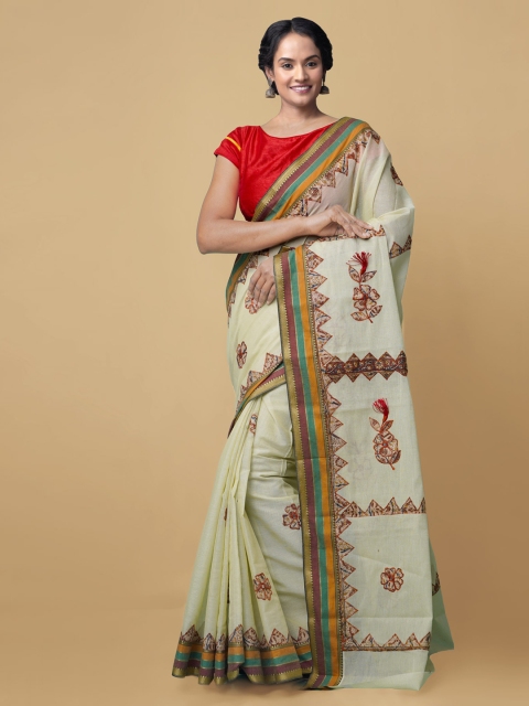 

Unnati Silks Cream Woven Design Pure Cotton Handloom Kanjeevaram Saree