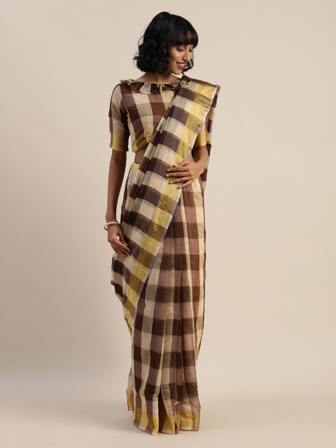 

Florence Beige & Black Checked Silk Cotton Saree