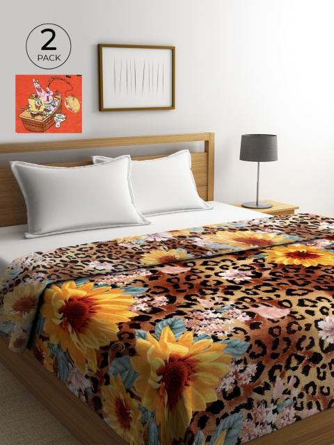 

KLOTTHE Brown & Black Set of 2 Floral AC Room 300 GSM Double Bed Comforter