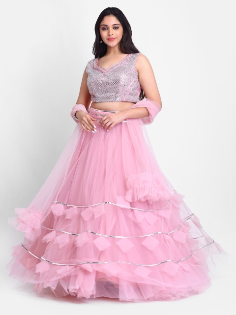 

Grancy Pink Embellished Beads and Stones Semi-Stitched Lehenga & Blouse With Dupatta