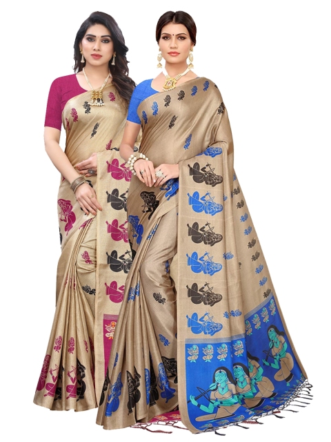 

KALINI Pack of 2 Blue & Magenta Ethnic Motifs Art Silk Saree