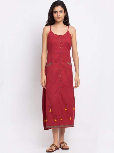 

Ekmatra Red A-Line Cotton Midi Sustainable Dress