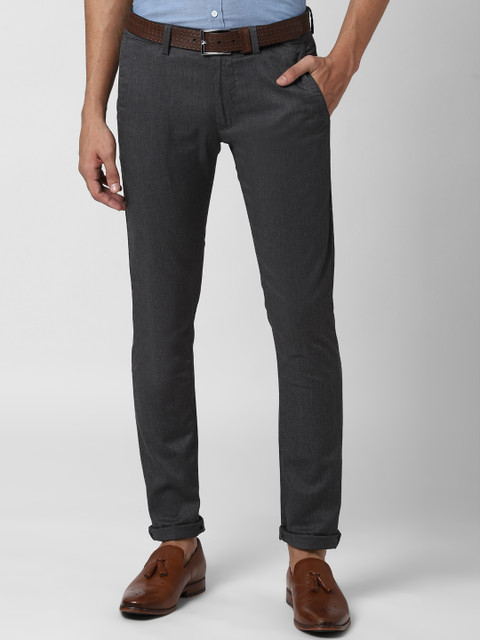 

Peter England Casuals Men Grey Textured Skinny Fit Regular Trousers