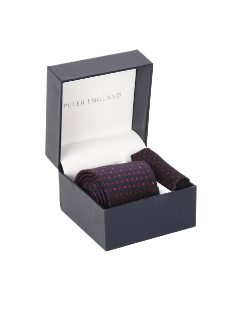 

Peter England Men Navy Blue & Red Woven-Design Accessory Gift Set