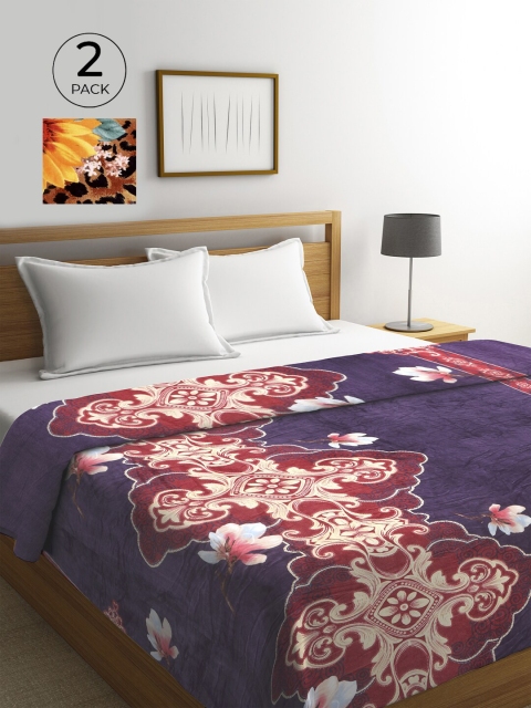 

KLOTTHE Purple & Yellow Set of 2 AC Room 300 GSM Double Bed Comforter