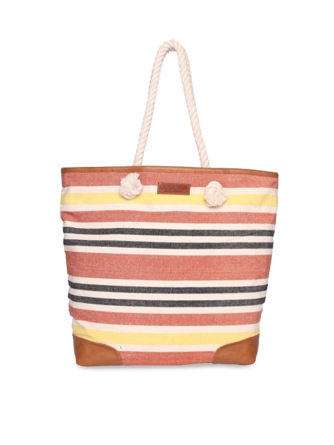 

ASTRID Orange Striped Shopper Tote Bag with Bow Detail