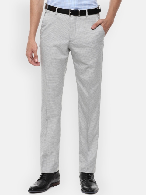 

Louis Philippe Men Grey Textured Formal Trousers