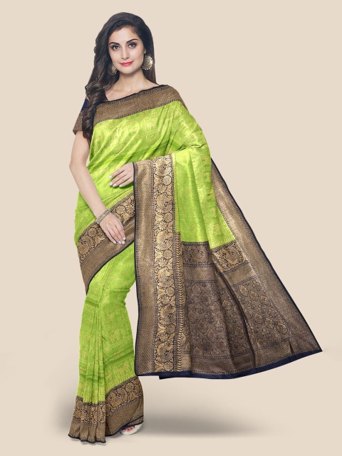 

KLM Fashion Mall Lime Green Ethnic Motifs Zari Silk Blend Banarasi Saree