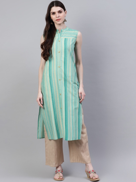 

Stylum Women Green Striped Pathani Kurta
