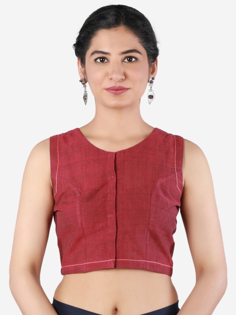 

Llajja Maroon Solid Pure Cotton Saree Blouse