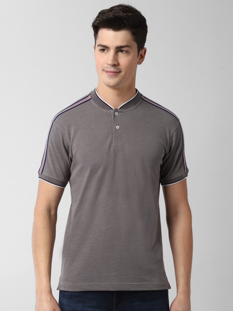 

Peter England Casuals Men Grey Henley Neck T-shirt