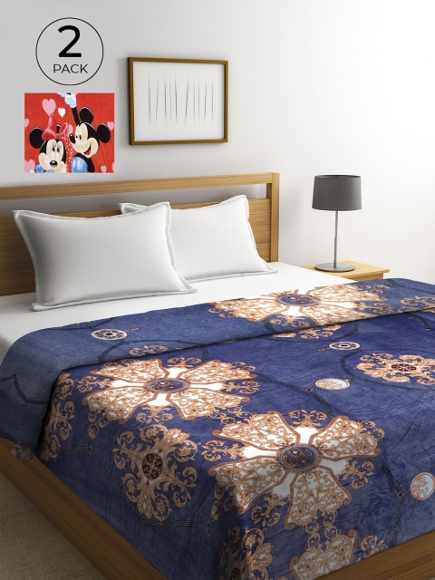 

KLOTTHE Blue & Beige Set of 2 AC Room 300 GSM Double Bed Comforter