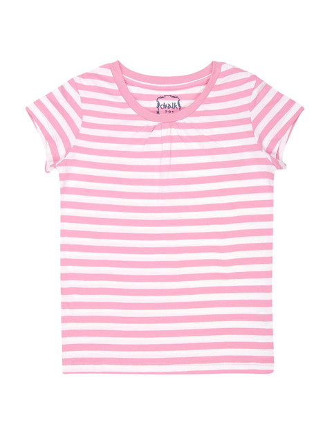 

CHALK by Pantaloons Girls Pink & Off White Striped T-shirt
