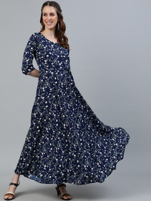 

AASI - HOUSE OF NAYO Navy Blue Floral Crepe Maxi Dress