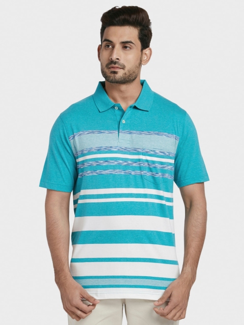 

ColorPlus Men Blue & White Striped Polo Collar T-shirt