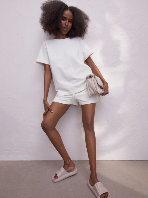 

H&M Women White Solid Sweatshirt Shorts