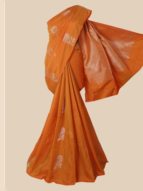 

Pothys Orange & Silver-Toned Woven Design Zari Silk Cotton Saree
