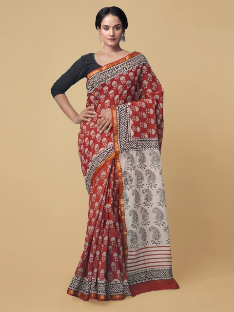 

Unnati Silks Red Ethnic Motifs Pure Cotton Bagru Saree