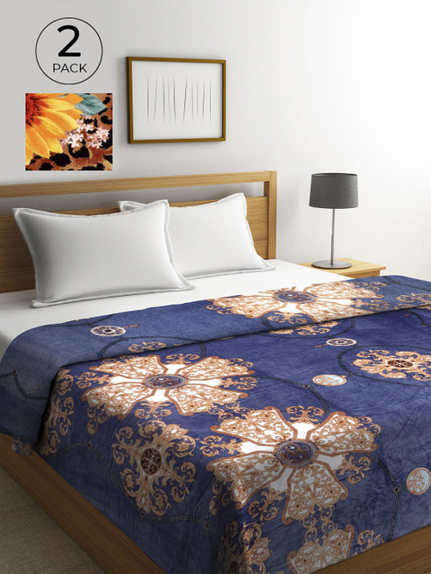 

KLOTTHE Blue & Beige Set of 2 Ethnic Motifs AC Room 300 GSM Double Bed Comforter