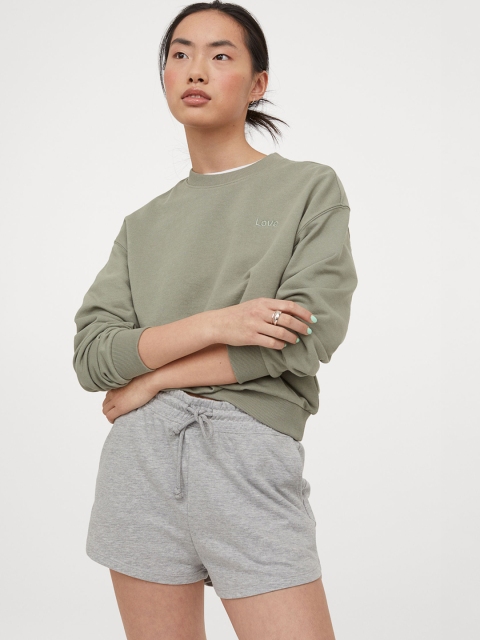 

H&M Women Grey Solid Sweatshirt Shorts