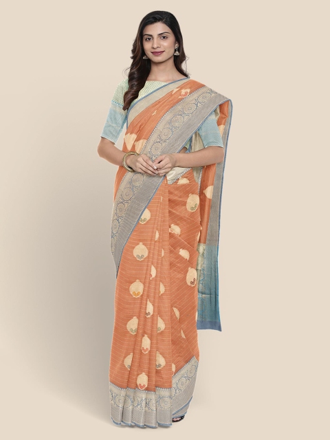 

KLM Fashion Mall Orange Printed Chanderi Saree