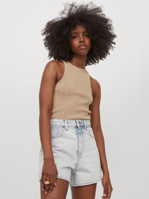 H&M Women Blue Solid Denim Shorts