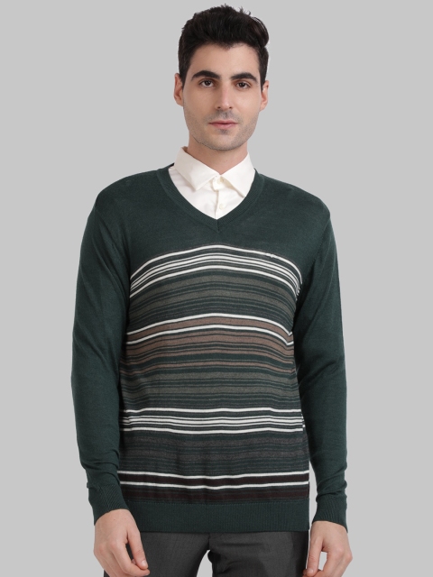 

ColorPlus Men Green Striped Sweatshirt