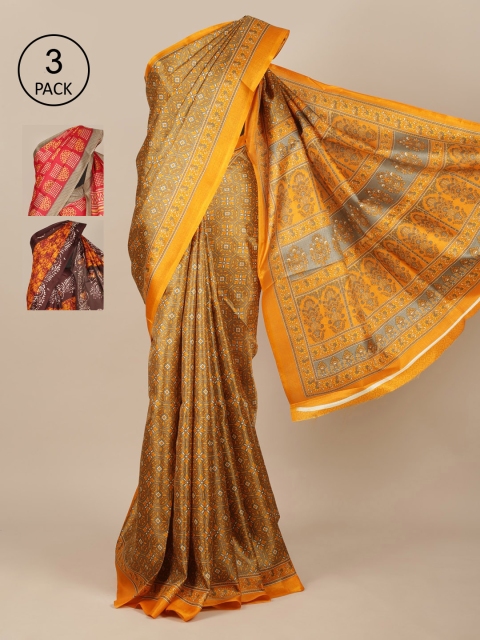 

Pothys Yellow & Red Pack of 3 Ethnic Motifs Jute Silk Sarees