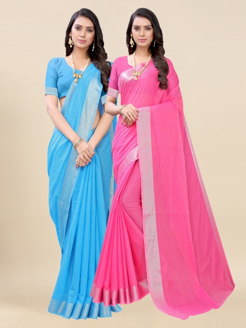 

KALINI Blue Striped Embroidered Pack of 2 Heavy Work Saree