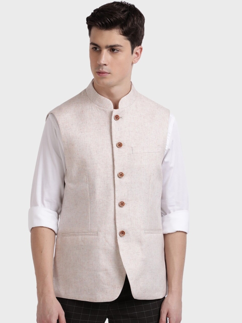 

ColorPlus Men Beige Solid Woven Nehru Jacket