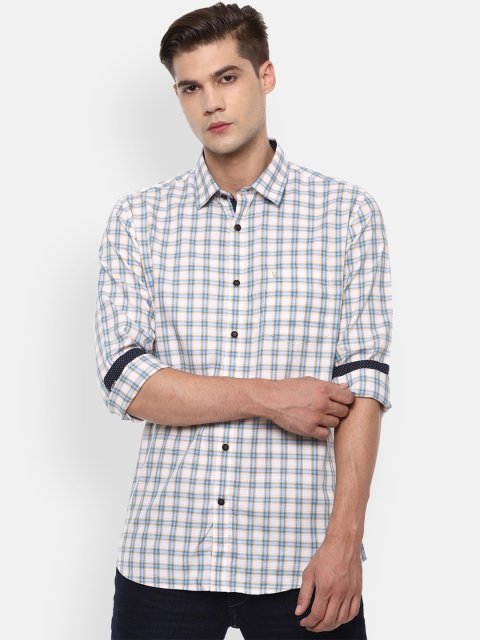 

Van Heusen Sport Men White & Blue Slim Fit Checked Cotton Casual Shirt