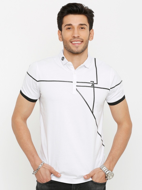 

Rex Straut Jeans Men White Printed Polo Collar Slim Fit T-shirt