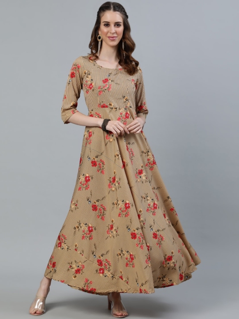 

AASI - HOUSE OF NAYO Beige & Red Floral Printed Maxi Dress