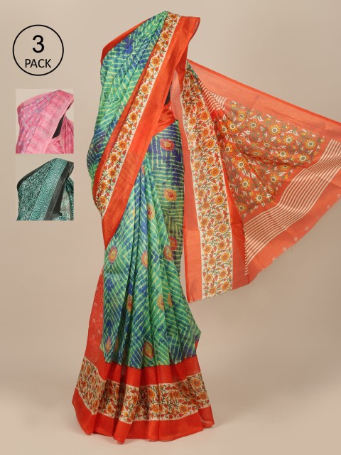 

Pothys Pack of 3 Ethnic Motifs Jute Silk Saree, Green