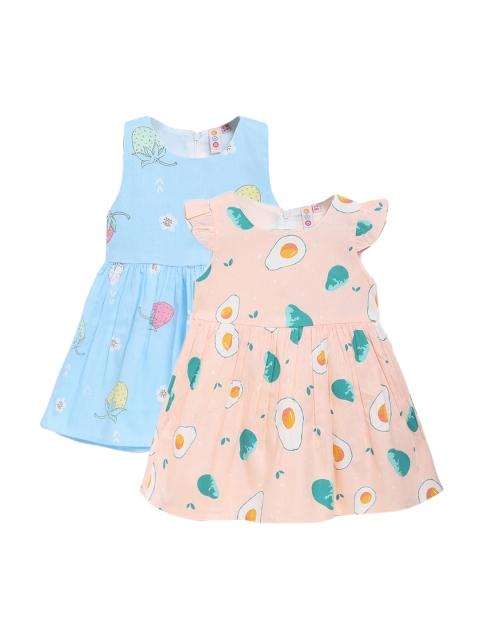 

Kids On Board Pack Of 2 Blue & Peach-Coloured Chiffon A-Line Dresses