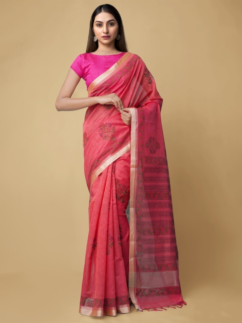 

Unnati Silks Coral Ethnic Motifs Silk Cotton Chanderi Saree