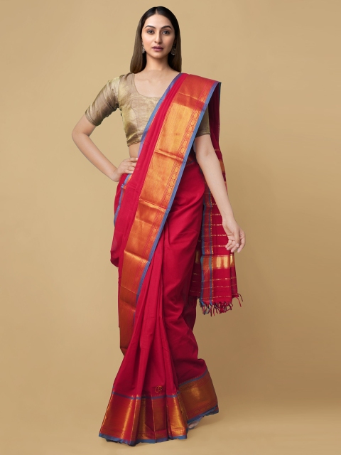 

Unnati Silks Red & Gold-Toned Zari Pure Cotton Narayan Peth Saree