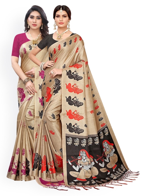 

KALINI Pack Of 2 Black & Gold-Toned Ethnic Motifs Art Silk Saree