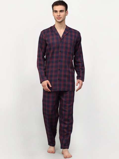 

JAINISH Men Blue & Red Checked Night Suit